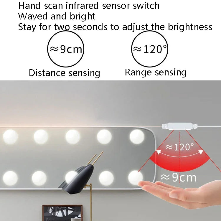 LED Makeup Lamp Mirror Front Beauty Fill Light Hand Sweep Sensation Lamp, 2 Bulbs, 6 Bulbs, 10 Bulbs, 14 Bulbs