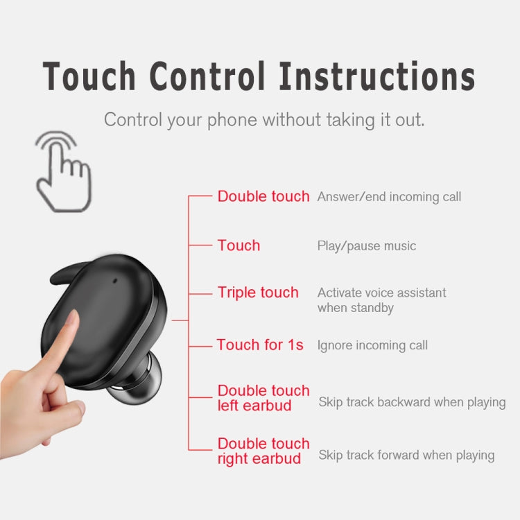 Y30 Wireless Bluetooth Headset 5.0 In-Ear Mini Earphone, Black, White, Digital Display Black