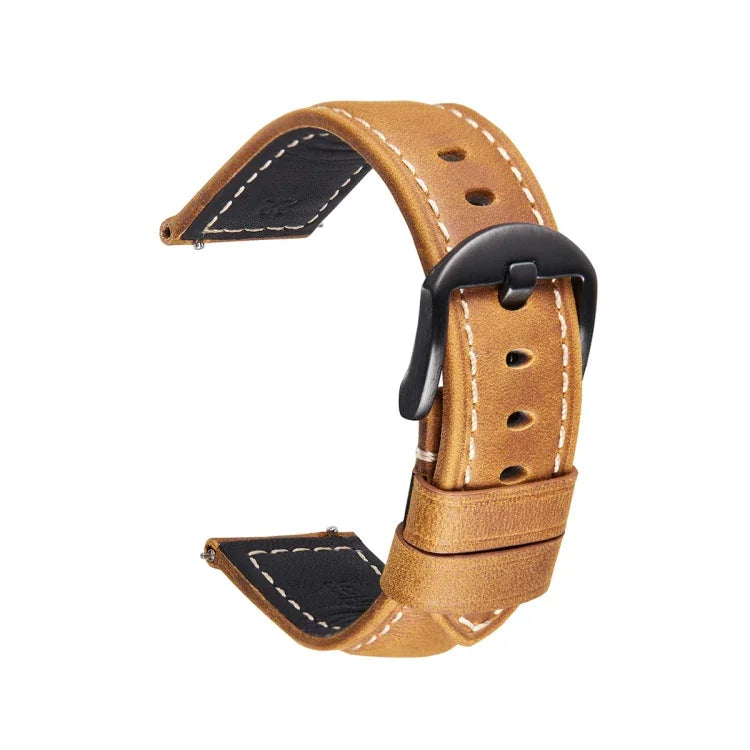 Smart Quick Release Crazy Horse Leather Watch Strap in Light Brown with Black Buckle for Samsung and Huawei