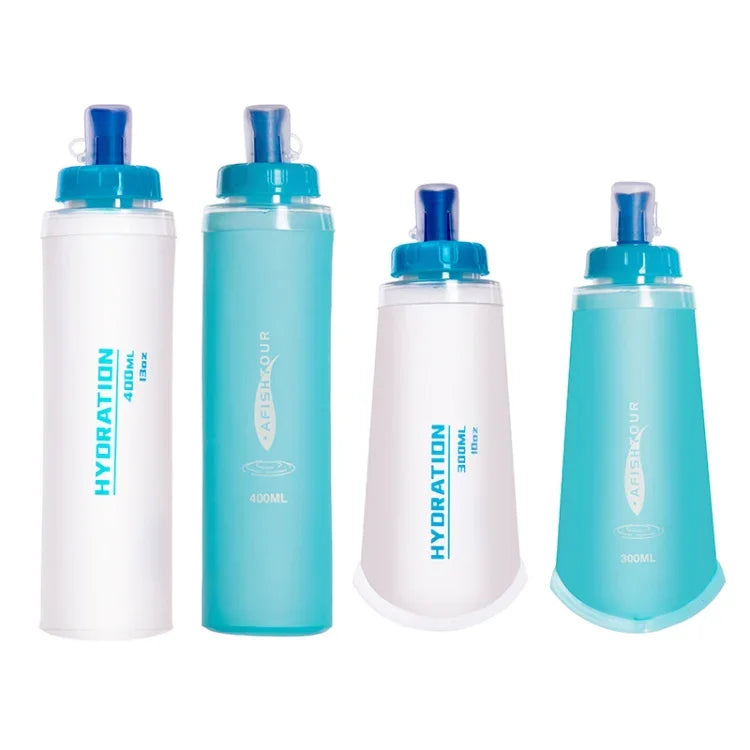 AFISHTOUR TPU Outdoor Sports Soft Water Bag Marathon Water Bottle Folding Water Bag, Capacity:, 400ml (Blue), 400ml (Transparent), 300ml (Blue), 300ml (Transparent)