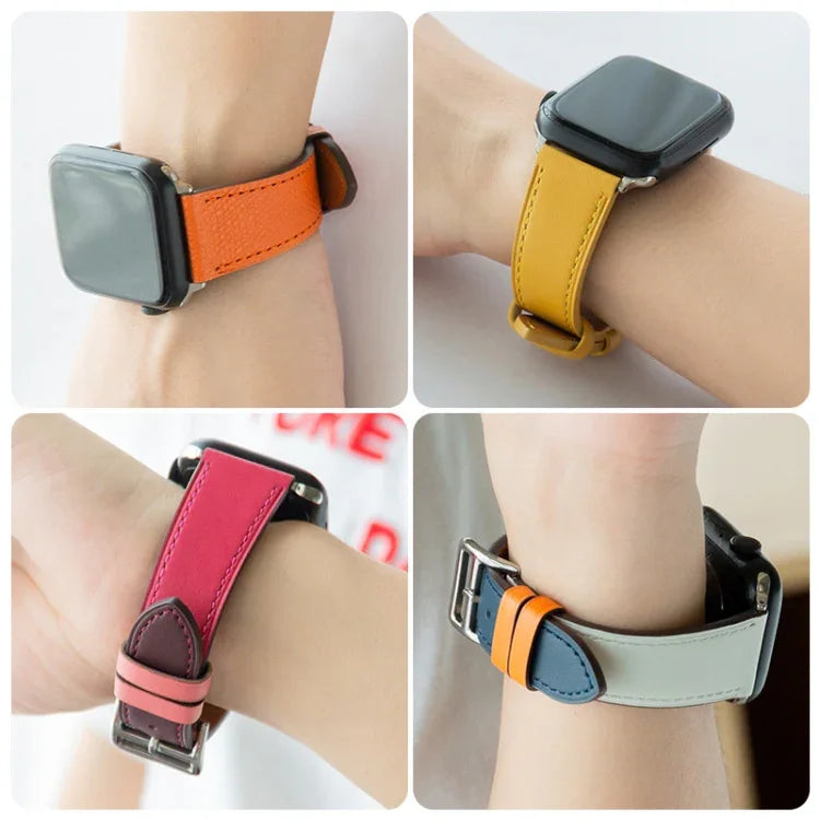 Business Cowhide Leather Strap Watchband, For Apple Watch Series 8&7 41mm / SE 2&6&SE&5&4 40mm / 3&2&1 38mm, For Apple Watch Series 6&SE&5&4 44mm / 3&2&1 42mm, For Apple Watch Series 6&SE& 5&4 40mm / 3 & 2 & 1 38mm