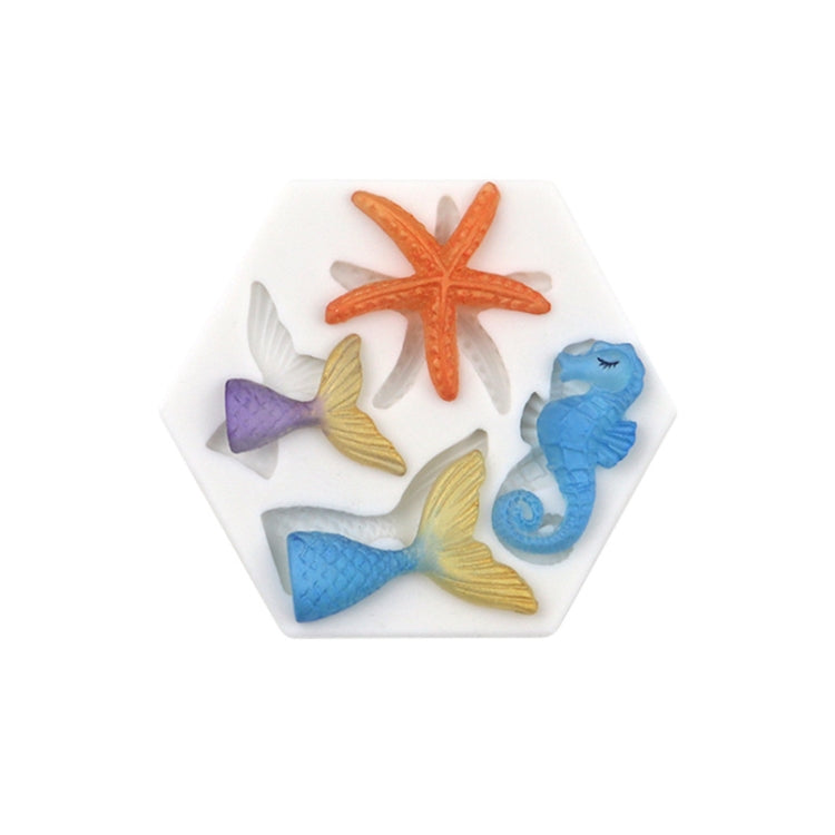 Ocean Series Big And Small Fishtail Starfish Seahorse DIY Baking Liquid Silicone Mold, Gray, Pink