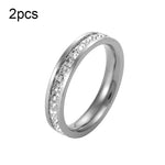 2pcs Girls Simple Titanium Steel Diamond Ring, US Size 3, US Size 4, US Size 5, US Size 6, US Size 7, US Size 8, US Size 9, US Size 10