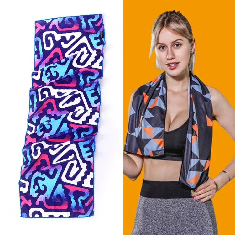 Gym Sports Cold Feeling Sweat-Absorbent Quick-Drying Cold Towel, Quick-Drying Towel, Size: 100 x 30cm(Music Festival), Quick-Drying Towel, Size: 100 x 30cm(Fire), Quick-Drying Towel, Size: 100 x 30cm(Geometric Triangle)