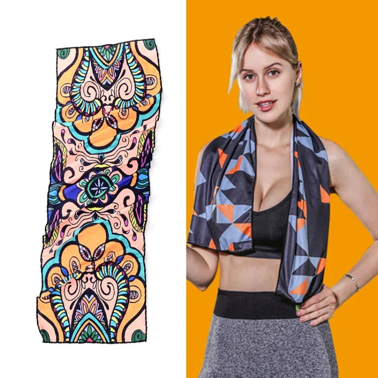 Gym Sports Cold Feeling Sweat-Absorbent Quick-Drying Cold Towel, Quick-Drying Towel, Size: 100 x 30cm(Music Festival), Quick-Drying Towel, Size: 100 x 30cm(Fire), Quick-Drying Towel, Size: 100 x 30cm(Geometric Triangle)