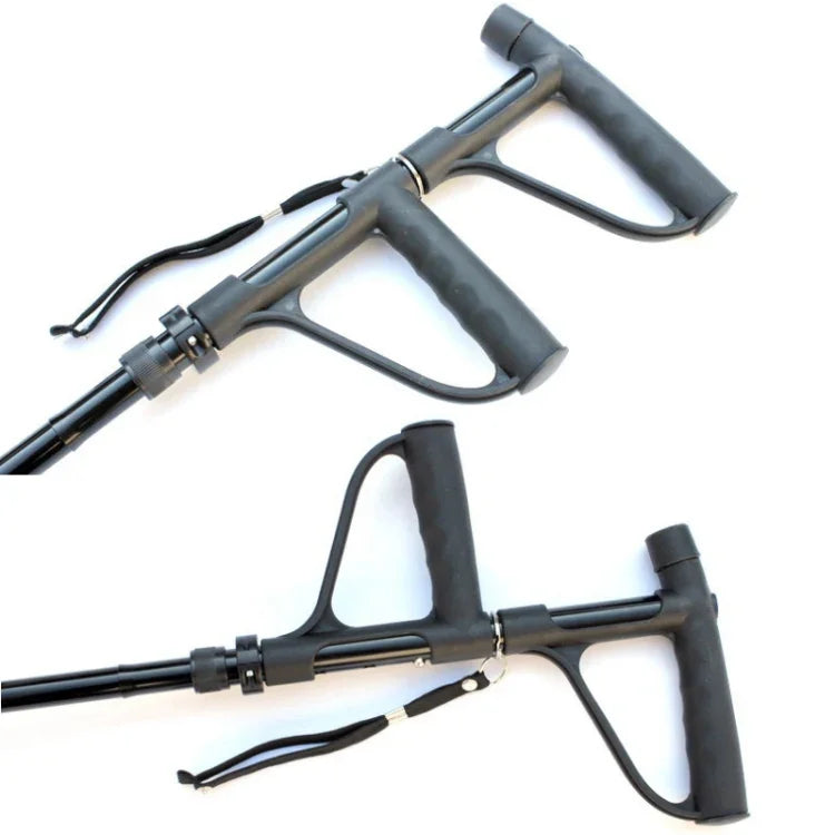 Multifunctional Folding Double-Handle Elderly Crutches Aluminum Alloy Elderly Power-Assisted Walking Sticks Four-Legged Walking Sticks With Lights, 86-98cm