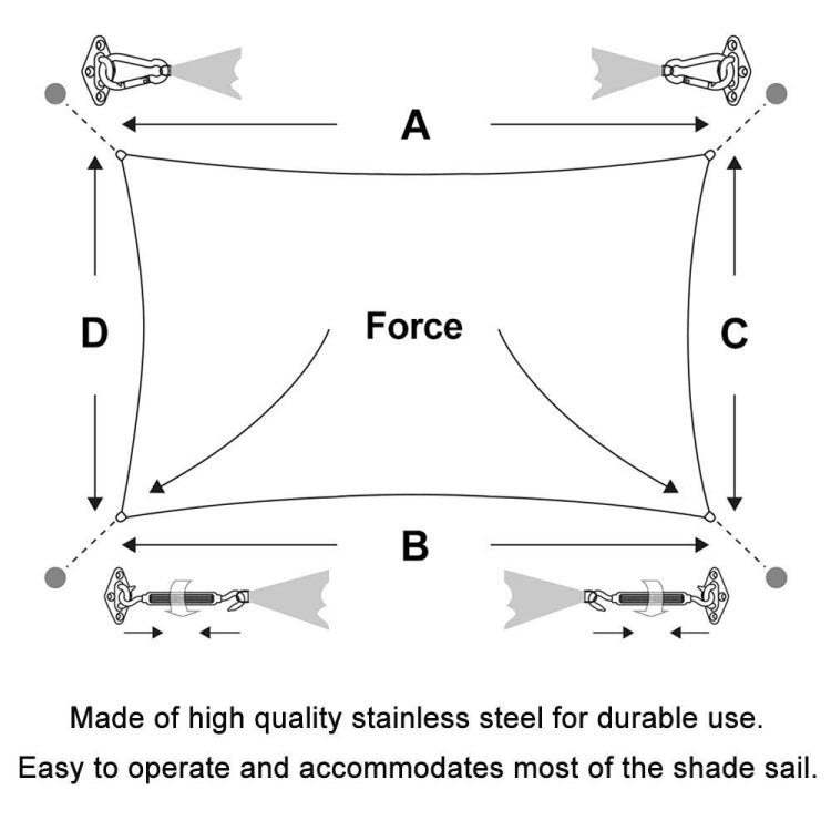 Outdoor Rectangle Shade Sail 304 Stainless Steel Accessories Outdoor Shade Flower Basket Screws Diamond Door Buckle, 24 PCS / M5 Set