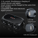 Car Charger Cigarette Lighter 1 In 3 Mobile Phone USB Car Charger, White, Black