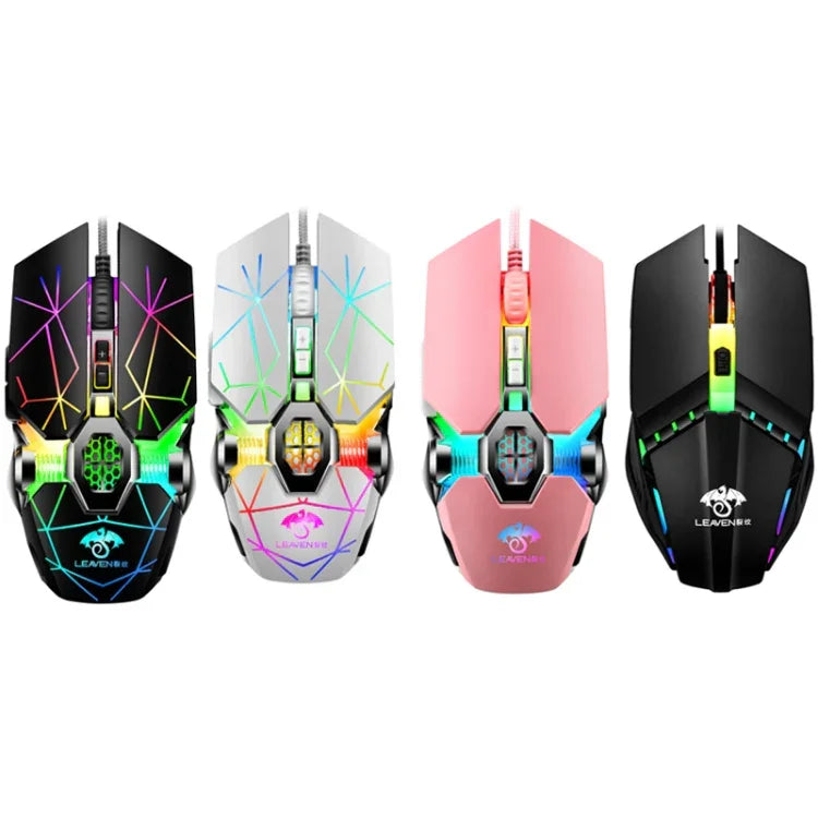 LEAVEN 7 Keys 4000DPI USB Wired Computer Office Luminous RGB Mechanical Gaming Mouse, Cabel Length:1.5m, S30 Black, S30 White, S30 Pink, S10 Black