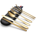 7 in 1 Cutlery Spoon Chopsticks And Straw Set Stainless Steel Portable Cutlery Set, Silver + Light Bag, Gold+ Light Bag, Rose+ Light Bag, Symphony + Light Bag, Black+ Light Bag, Silver + Deep Bag, Gold  + Deep Bag, Rose  + Deep Bag, Symphony + Deep Bag...