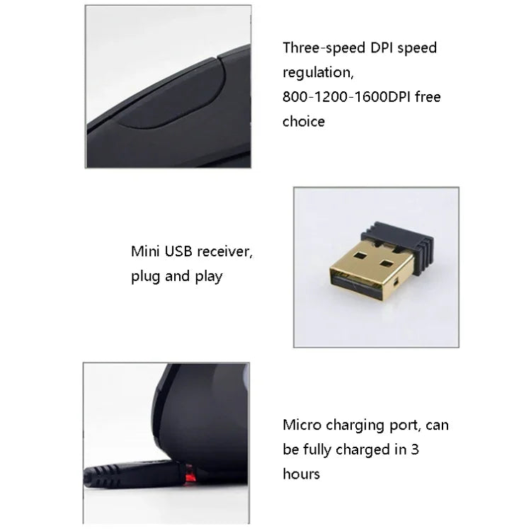 JS-5D 6 Keys 2.4G Ergonomic Vertical Mouse Cross-Border Wireless Charging Mouse