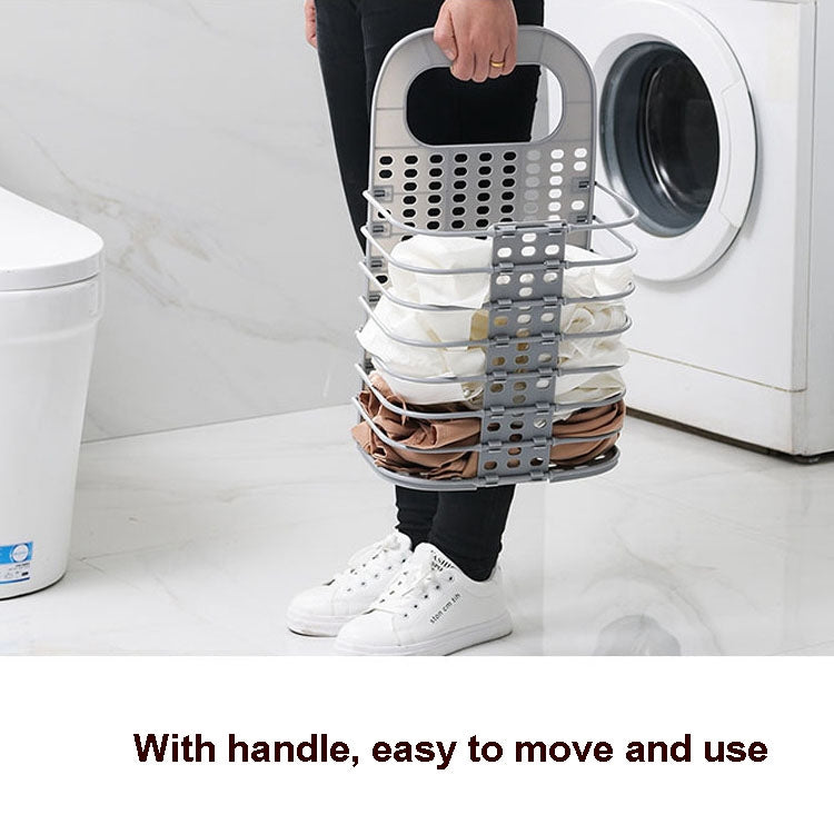 Household Bathroom Wall-Mounted Perforation-Free Folding Dirty Clothes Basket Toy Storage Basket, White, Grey