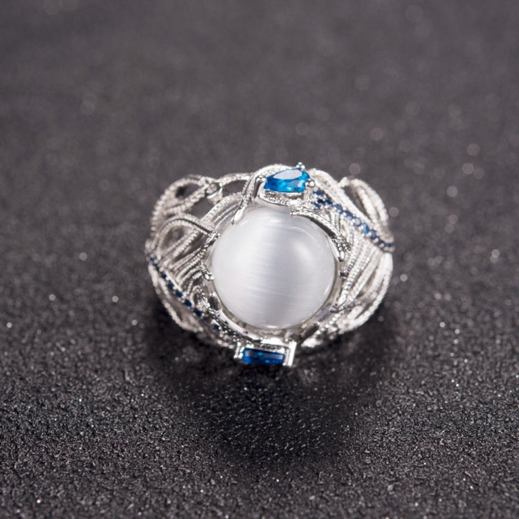 Vintage Silver Hollow Natural Opal Rings Feather Pattern Rings for Women Jewelry, 6, 7, 9