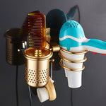 Space Aluminum Golden Hair Dryer Rack, With Barrel (Silver), With Barrel (Gold), With Double Barrel, With Toothbrush Holder
