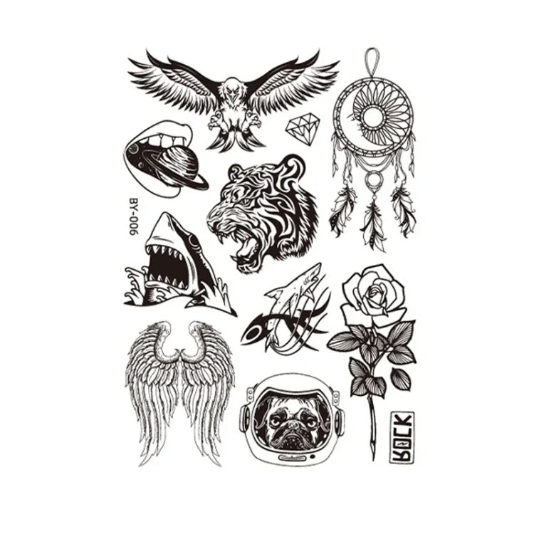 10 PCS Dark Fluorescent Color Changing Animal Luminous Flower Arm Waterproof Adult Tattoo Stickers, BY-001, BY-002, BY-003, BY-004, BY-005, BY-006, BY-007, BY-008