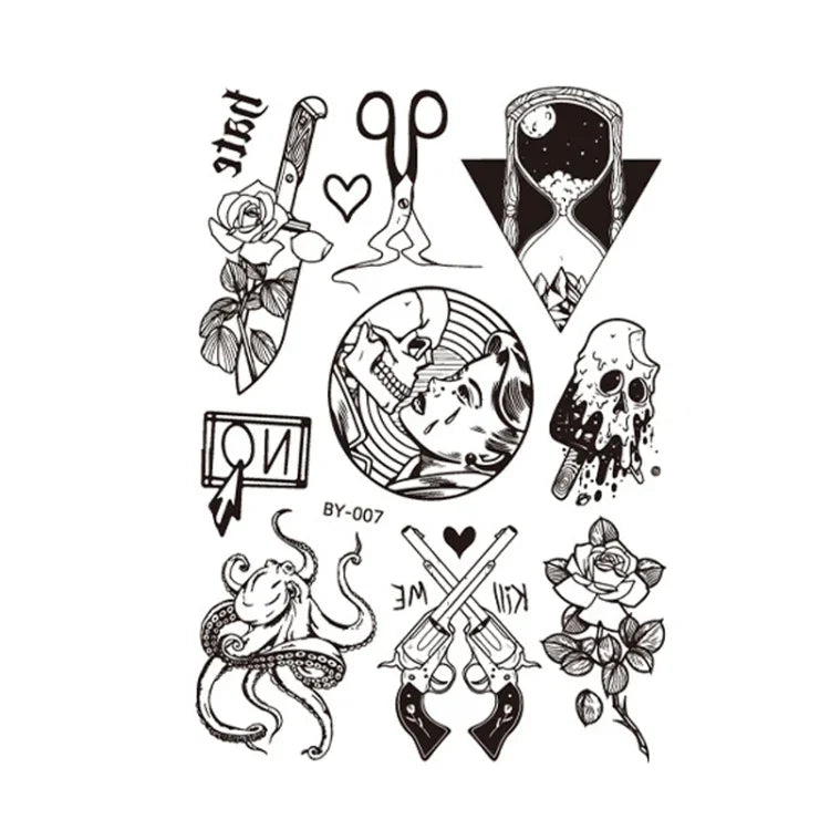 10 PCS Dark Fluorescent Color Changing Animal Luminous Flower Arm Waterproof Adult Tattoo Stickers, BY-001, BY-002, BY-003, BY-004, BY-005, BY-006, BY-007, BY-008