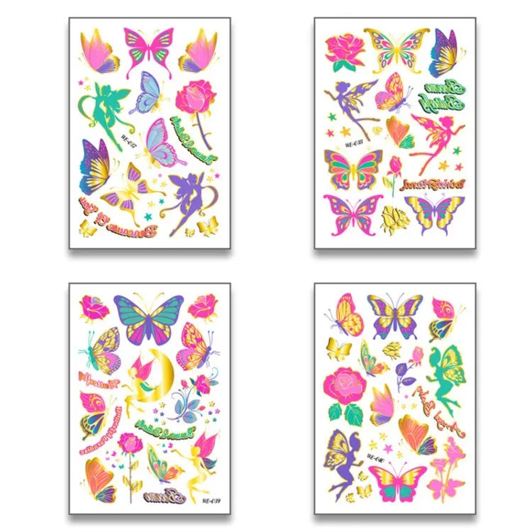 10 PCS Children Water Transfer Fresh Butterfly Bronzing Tattoo Stickers Cartoon Cute Metal Tattoo Stickers, WE-037, WE-038, WE-039, WE-040