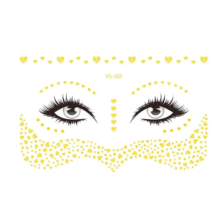 20 PCS Waterproof Bronzing Face Tattoo Stickers Party Masquerade Face Stickers, VS-011, VS-012, VS-013, VS-014, VS-015, VS-016, VS-017, VS-018, VS-019, VS-022, VS-023, VS-024, VS-025, VS-027, VS-028, VS-029, VS-030, VS-031, VS-032, VS-033