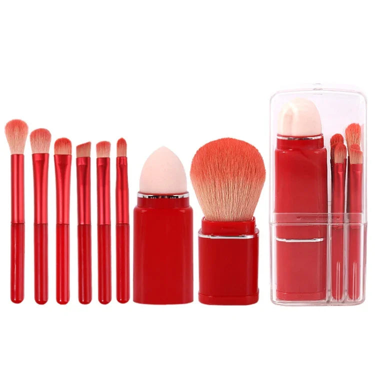 8-in-1 Square Makeup Brush Mini Portable Retractable Blush Brush Eye Shadow Brush Novice Makeup Set, 8 in 1(Milk White), 8 in 1( Wine Red), 8 in 1(Light-skinned), 8 in 1(Light Blue)