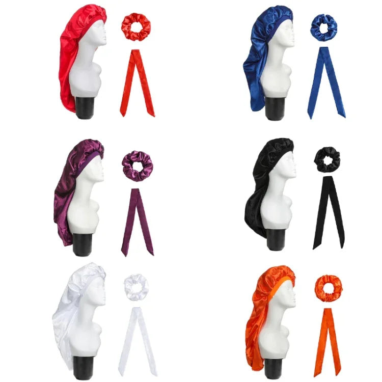 3 PCS/Set Hair Care Long Cap + Turban + Hair Ring, Red, Blue, Purple, Black, White, Orange, Rose Red, Silver, Champagne, Lake Blue