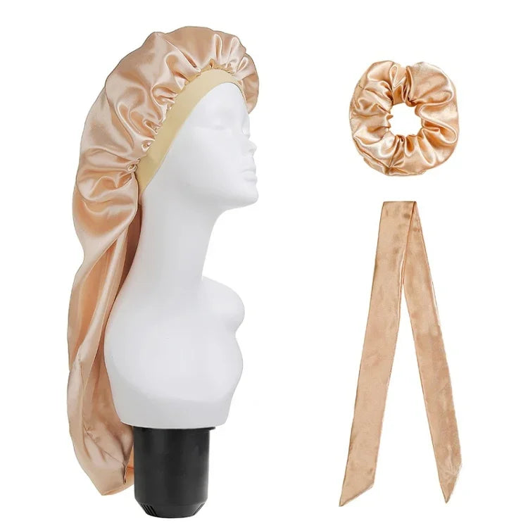 3 PCS/Set Hair Care Long Cap + Turban + Hair Ring, Red, Blue, Purple, Black, White, Orange, Rose Red, Silver, Champagne, Lake Blue