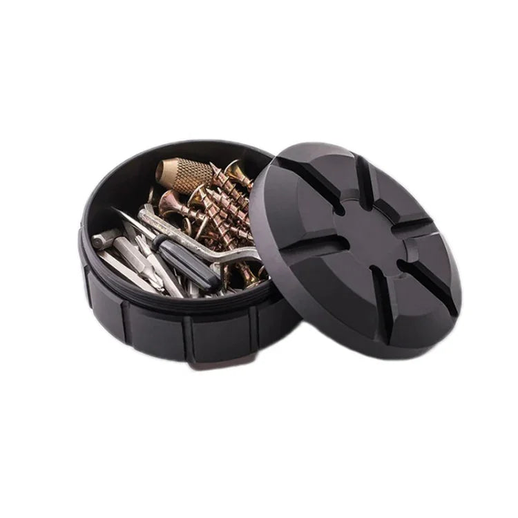 Outdoor Portable Stainless Steel First Aid Pill Storage Box, Black, Silver