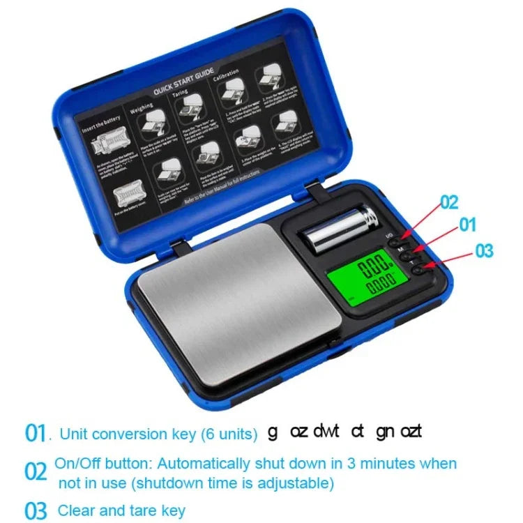 Two-color Portable Pocket Scale with Weight Baking, 200g / 0.01g, 50g / 0.001g