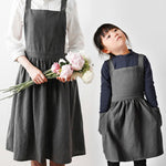 Cotton And Linen Parent-Child Painting Apron Baking Coffee Work Clothes,Size:, Childrens (Gray), Childrens (Oats), Adults (Gray), Adults (oat), Adult ( Pink)