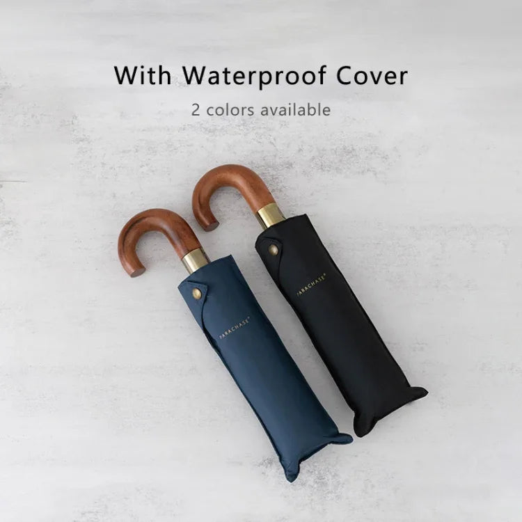 PARACHASE Large Ruggedized Shrink Retro Wind-Resistant Folding Umbrella, Blue, Black