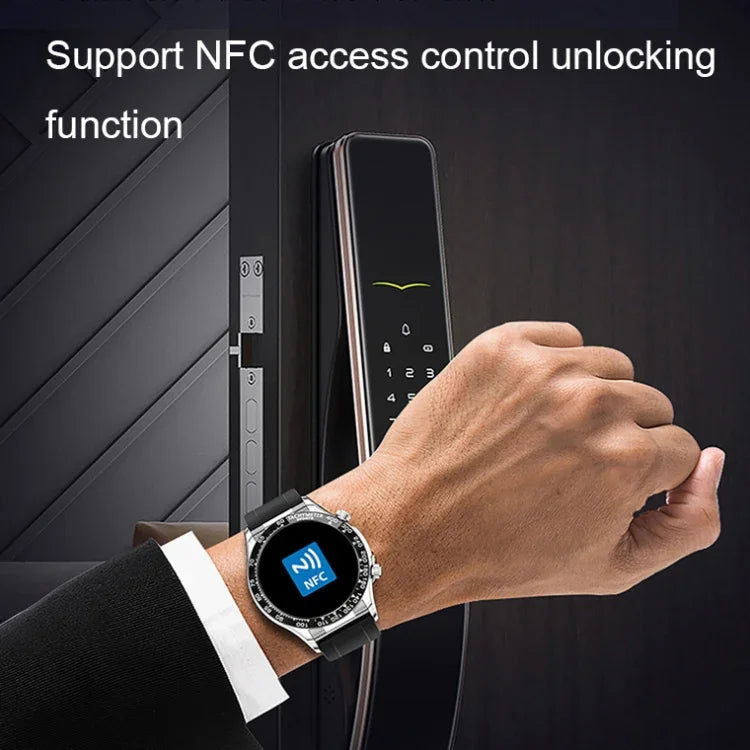 LOANIY E18 Pro Smart Bluetooth Calling Watch with NFC Function, Gold Silicone, Black Leather, Gold Leather, Black Silver Steel, Green Silver Steel