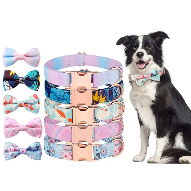 Rose Gold Buckle Pet Detachable Bow Collar, Size:, S 1.5x28-40cm, M 2.0x33-50cm, L 2.5x38-60cm, XL 2.5x43-70cm