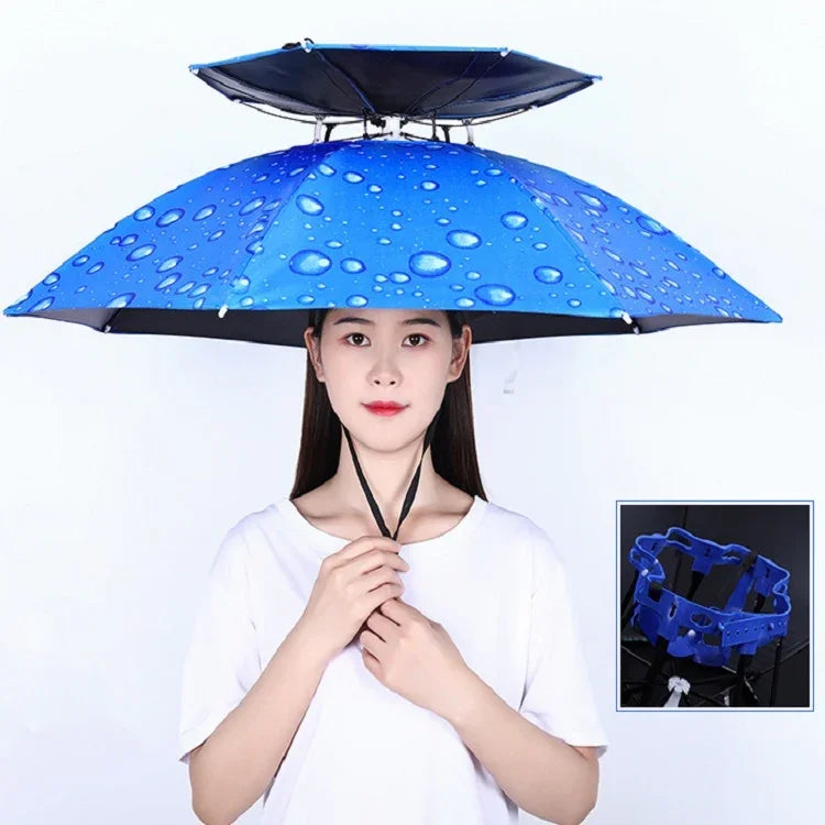 Double-layer Fishing Umbrella Hat Outdoor Sunscreen And Rainproof Folding Umbrella Hat, 95 Blue (Elastic Band), 95 Silver (Elastic Band), 95 Blue (Rubber Sleeve), 95 Silver (Rubber Sleeve), 80 Blue, 80 Camellia, 95 Blue Vinyl (Rubber Sleeve)