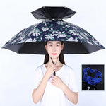 Double-layer Fishing Umbrella Hat Outdoor Sunscreen And Rainproof Folding Umbrella Hat, 95 Blue (Elastic Band), 95 Silver (Elastic Band), 95 Blue (Rubber Sleeve), 95 Silver (Rubber Sleeve), 80 Blue, 80 Camellia, 95 Blue Vinyl (Rubber Sleeve)