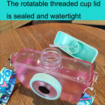 Camera Plastic Cup Children Straw Juice Cup Travel Leisure Water Cup, Pink, Blue, Purple, Yellow
