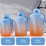 Large Capacity Gradient Straw Cup Sports Bottle With Scale, 1500ml, 2300ml, 3800ml