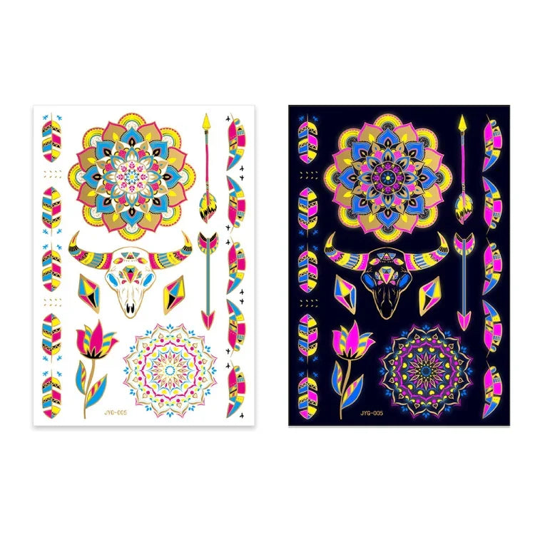 2 PCS Fluorescent Bronzing Waterproof Tattoo Stickers, JYG-001, JYG-002, JYG-003, JYG-004, JYG-005, JYG-006, JYG-007, JYG-008