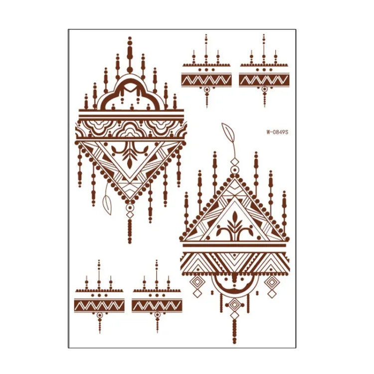 5 PCS Semi Permanent Brown Red Waterproof Lace Tattoo Sticker, 208 x 148mm