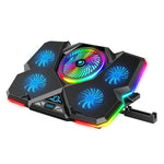 CoolCold  Five Fans 2 USB Ports Laptop Cooler Gaming Notebook Cool Stand,Version:, Touch Symphony Blue