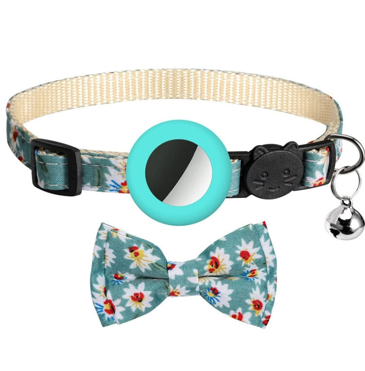 Anti-Lost Printed Bow Pet Collar with Bell for AirTag 2nd Gen / AirTag 1st Gen, Yellow, Blue, Pink, Deep Blue, Orange, Mint Green