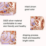BSC644 S925 Silver Purple Rose Beads Electroplating Hollow DIY Bead Accessories, BSC644