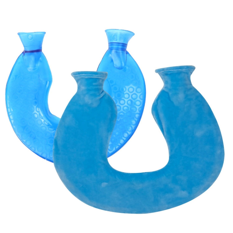U-shaped PVC Hot Compress Shoulder And Neck Explosion-proof Water Injection Hot Water Bag, Blue + Gray Crystal, Blue + Navy Crystal, Blue + Green Snowflake Knitted, Blue + Gray Knitted, Blue + Cyan Knitted, Blue Light Cyan Knitted