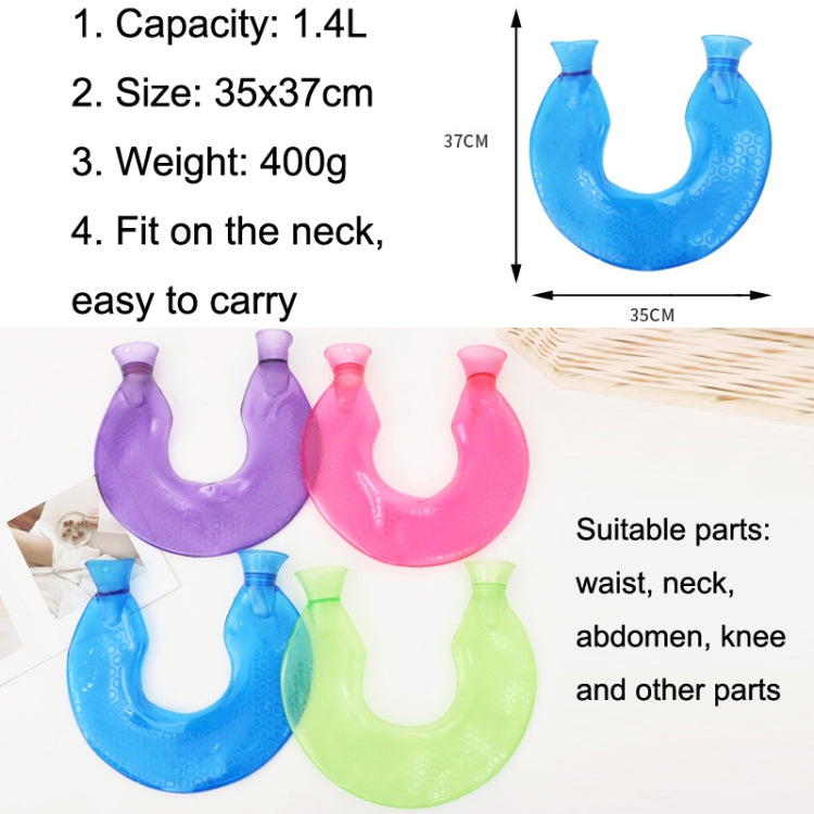 U-shaped PVC Hot Compress Shoulder And Neck Explosion-proof Water Injection Hot Water Bag, Blue + Gray Crystal, Blue + Navy Crystal, Blue + Green Snowflake Knitted, Blue + Gray Knitted, Blue + Cyan Knitted, Blue Light Cyan Knitted
