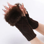 Ladies Short Type Furry Gloves Diamond Knit Warm Fingerless Arm Sleeves, Beige, Dark Gray, Light Grey, White, Black, Wine Red, Tibetan, Coffee, Khaki