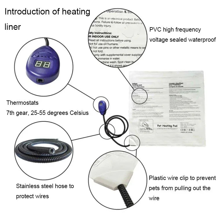12V Low Voltage Multifunctional Warm Pet Heating Pad Pet Electric Blanket, 65x40cm Coffee