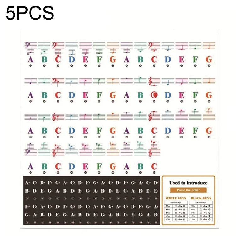5PCS Children Piano Keyboard Color Stickers Musical Instrument Accessories, QT-005, QT-005-A, QT-0302