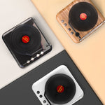 H3 Retro Vinyl Record Player Shape Mini Bluetooth Speaker, Black, White, Wood Grain