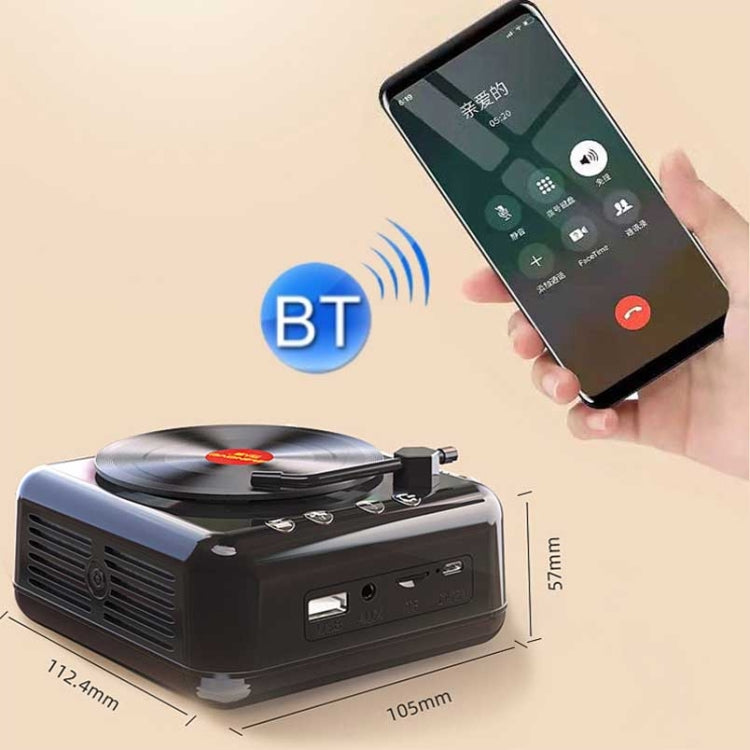 H3 Retro Vinyl Record Player Shape Mini Bluetooth Speaker, Black, White, Wood Grain