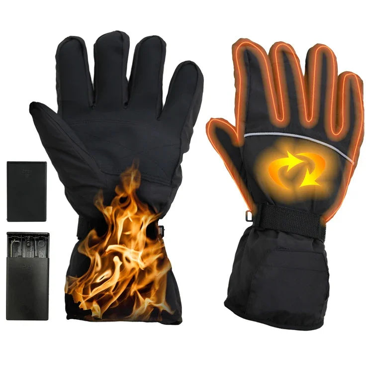 Outdoor Sports Ski Heated Warm Touchable Gloves, Black, Black+USB Cable