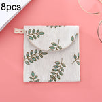 8pcs Cotton and Linen Sanitary Napkin Storage Bag Handy Clutch Bag, Black -bottomed White Tree, Gray Camel, Lucky Cat, Leaves, Blue Cat, Turtle