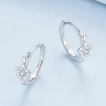 Sterling Silver S925 Small Flower Vine Plated Platinum Zircon Earrings, BSE767